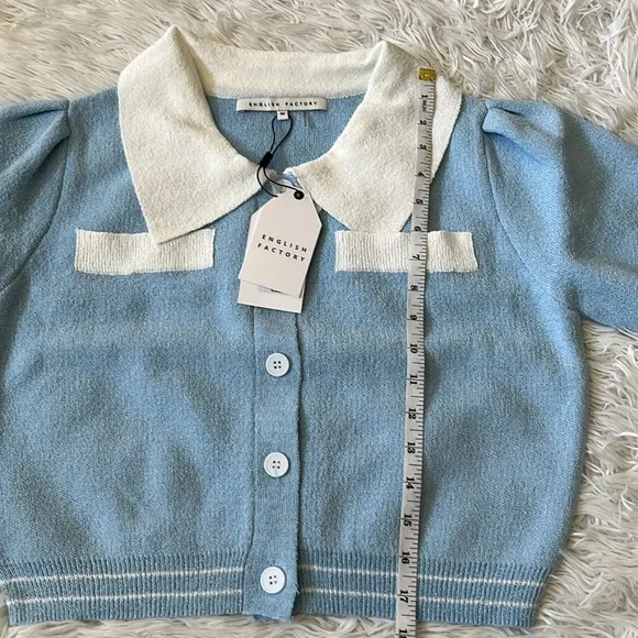 NEW ENGLISH FACTORY CONTRAST CARDIGAN IN POWDER BLUE/WHITE NWT MEDIUM - Picture 10 of 11